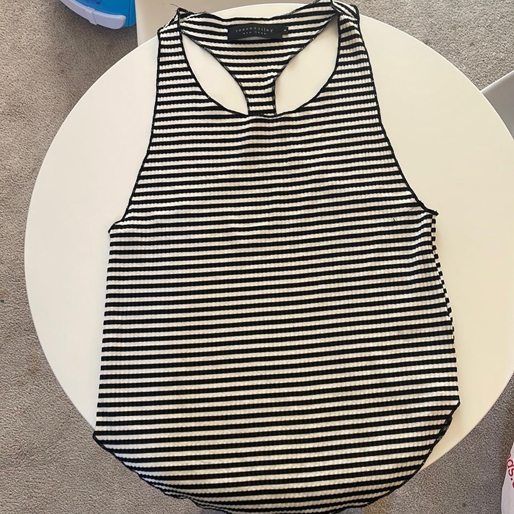 Reese & Riley Black and white striped razor back tank